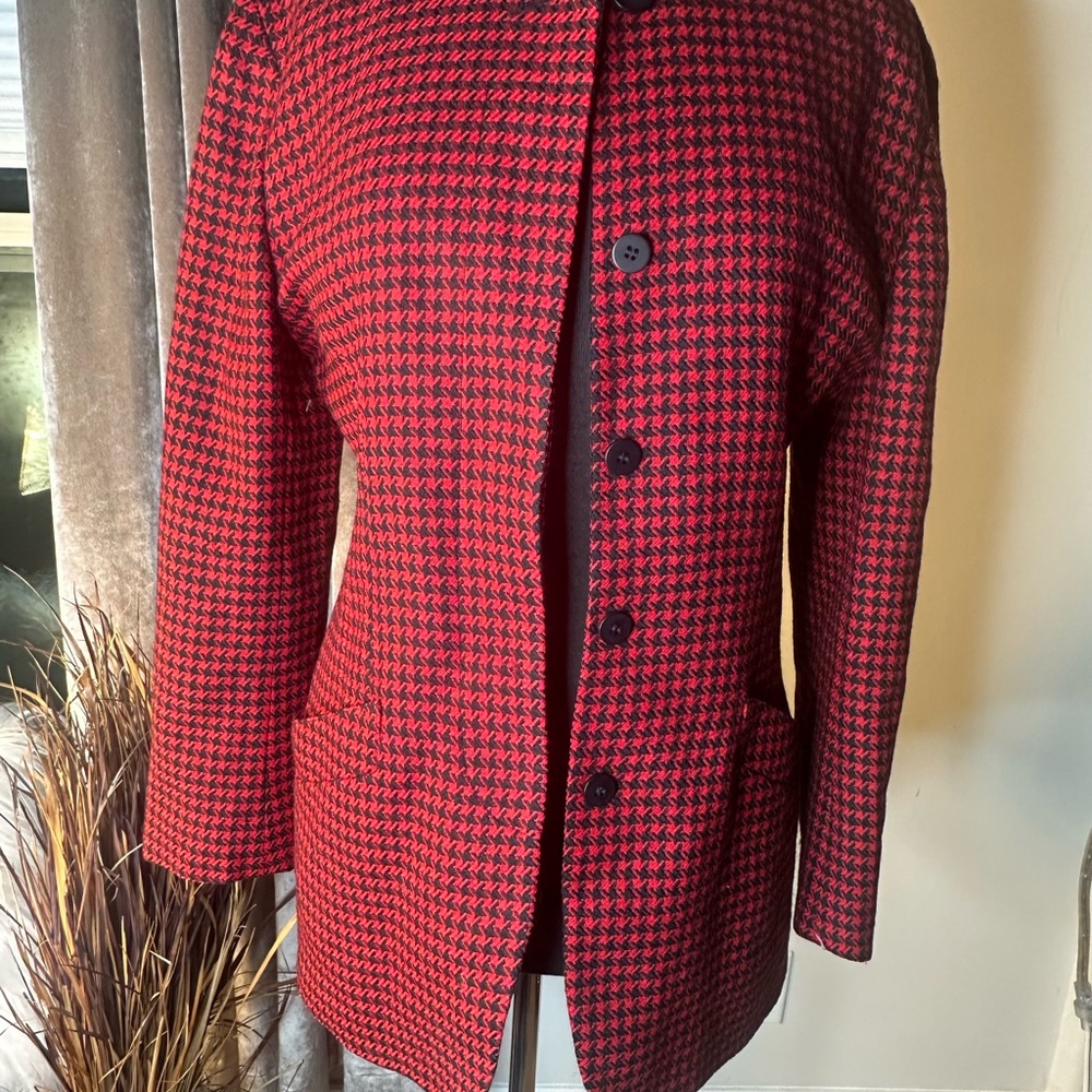 Christian Dior Red and Black Houndstooth Blazer
